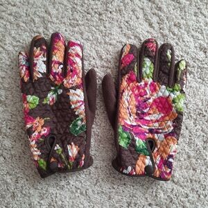 Vera Bradley English rose quilted floral brown fleece gloves size M/L